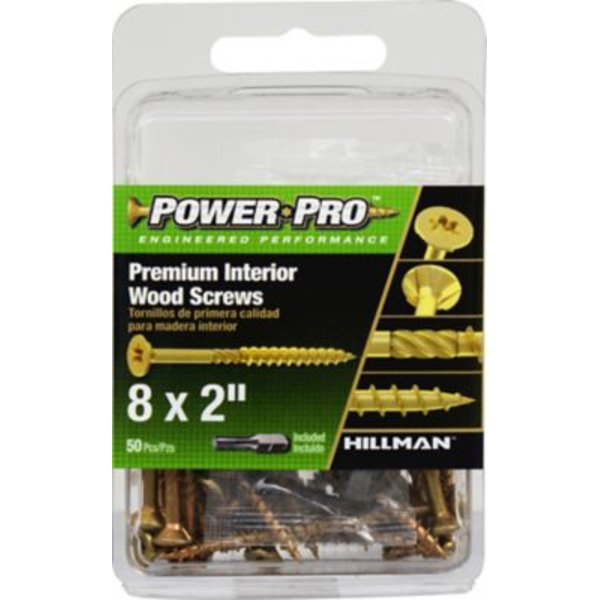 Hillman #8 x 2 in. Power Pro Premium Interior Wood Screws, 50-Pack