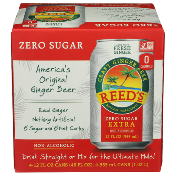 Reed's Zero Sugar Extra Ginger Beer 4 Pack Cans