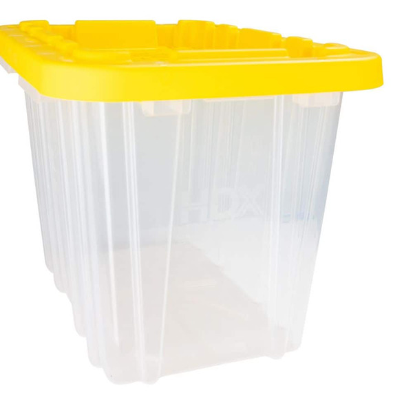HDX 9 Gal. Tough Storage Tote In Clear With Yellow Lid