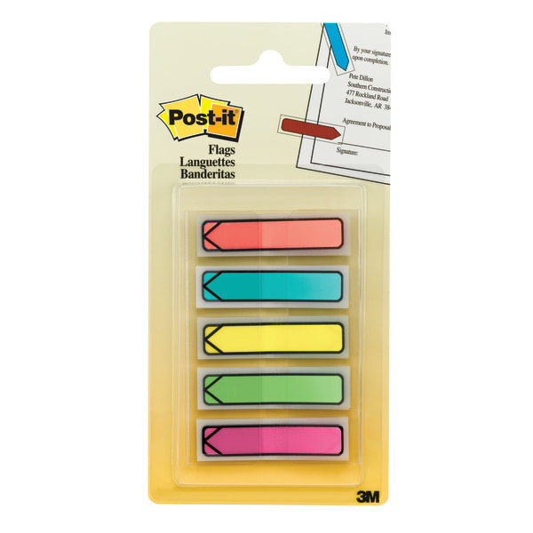 3M Post-It Arrow Flags Asst Bright .47 in x 1.7 in, 20 flgs/color, 5 colors/pk
