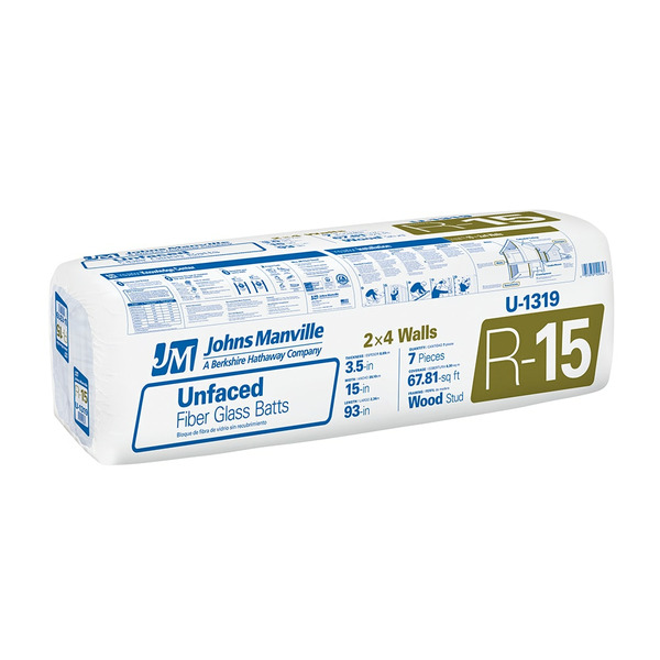 Johns Manville R- 15 Wall Unfaced Fiberglass Batt Insulation 67.81-sq ft ( 15-in W x 93-in L )