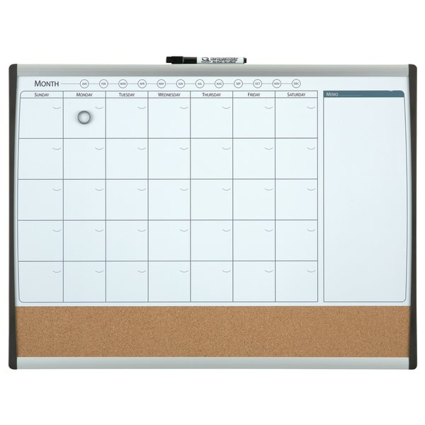 Quartet Magnetic Combination Calendar Board - Black & Silver Frame - 17" x 23"