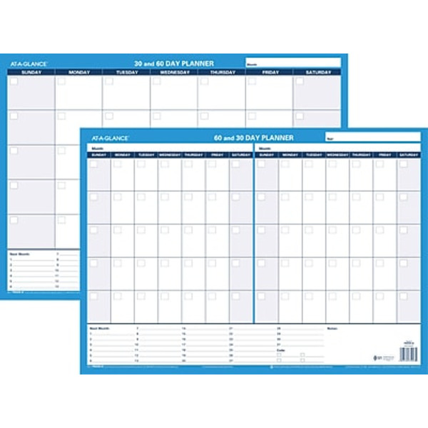 At-A-Glance Blue PM263B 17"H x 24" W 30/60 Day Undated Horizontal Erasable Wall Calendar