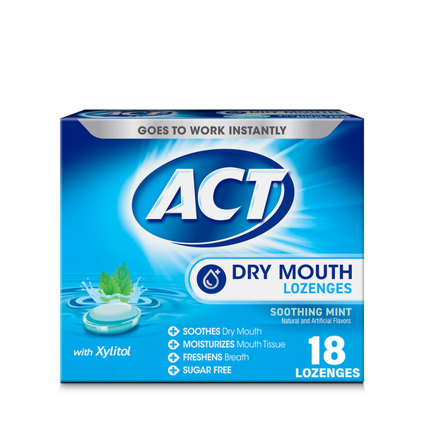 ACT Dry Mouth Moisturizing Lozenges, Soothing Mint Flavor, 18-Ct