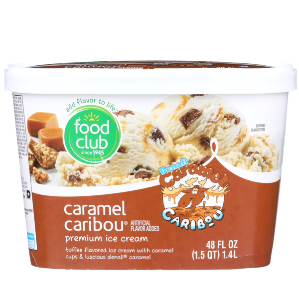 Food Club Denali, Caramel Caribou Toffee Flavored Premium Ice Cream With Caramel Cups & Luscious