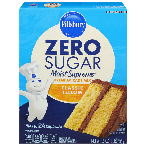 Pillsbury Zero Sugar Moist Supreme Yellow Premium Cake Mix, 16 Oz Box