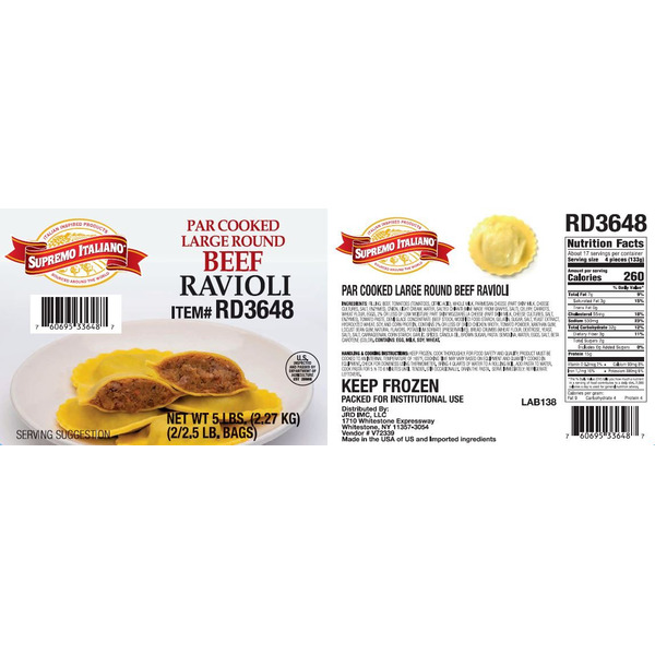 Supremo Italiano Beef Ravioli Large Round 2.5lb