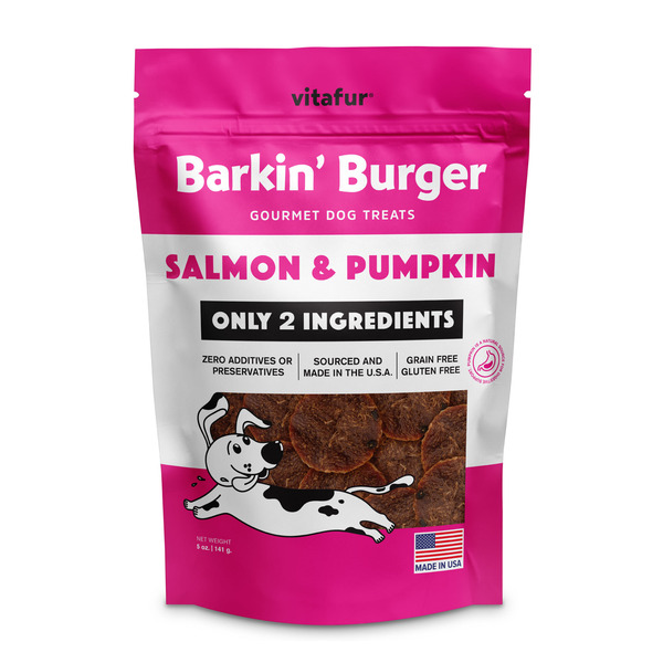 vitafur Barkin' Burger Dog treats, Salmon & Pumpkin