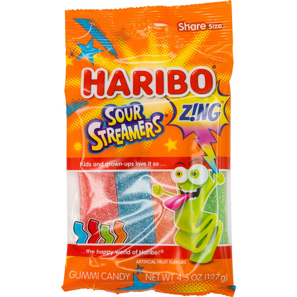 HARIBO Gummi Candy, Sour Streamers, Share Size