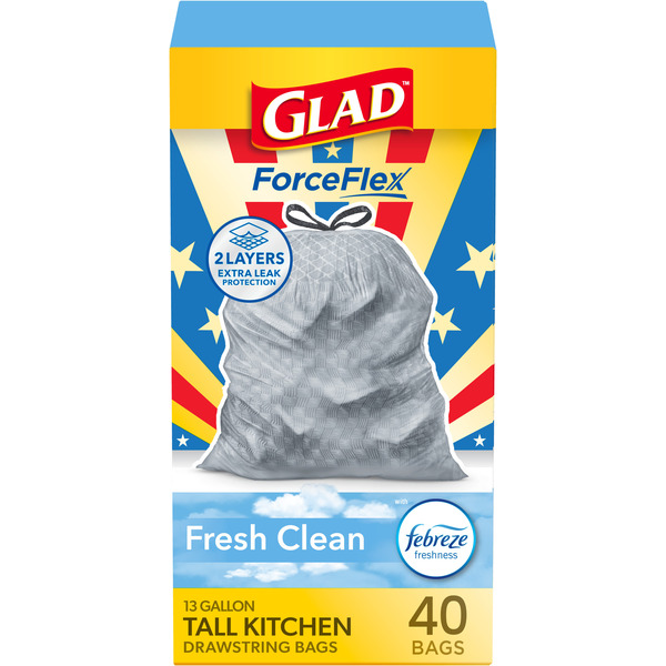 Glad ForceFlex Tall Kitchen Drawstring Trash Bags 13 Gallon, Fresh