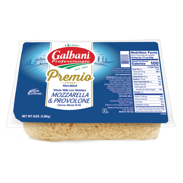 Galbani Premio Shredded Whole Milk Low Moisture Mozzarella & Provolone Cheese (50/50 blend) - 5 lbs