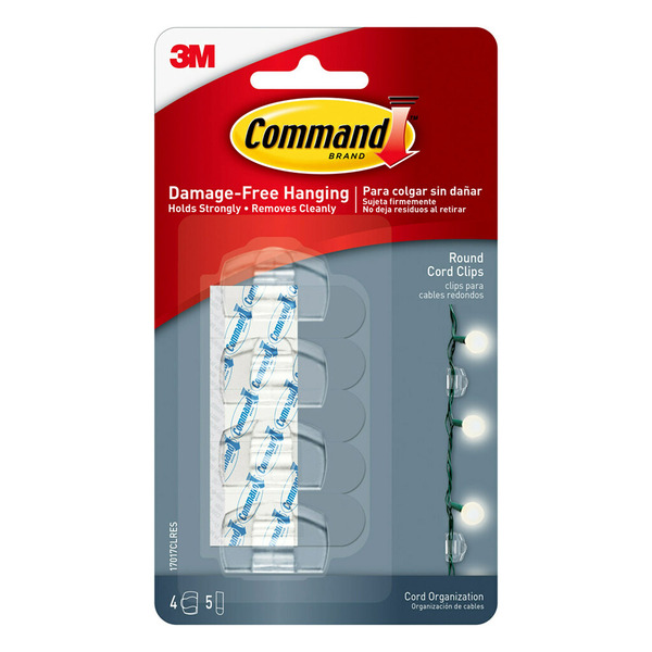 Command Cord Clips, Clear, Round