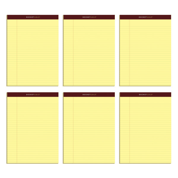 TOPS 50-Sheet Legal Ruled Docket Gold Premium Writing Pads - Canary - 1/2" x 11 3/4"