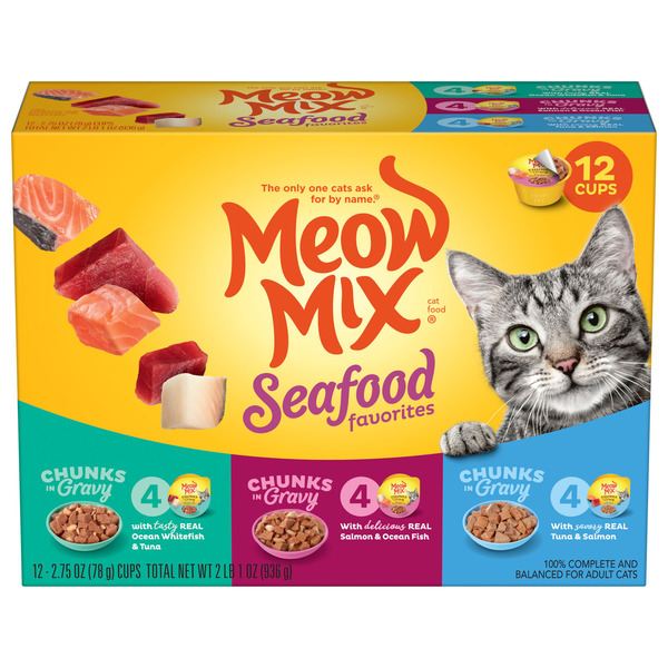 Meow Mix Savory Morsels Seafood Favorites Variety Pack, 2.75 oz Can (12 Pack) - 2.75 oz