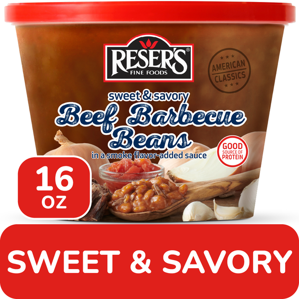 Reser's Fine Foods Sweet & Savory Beef Barbecue Beans in a Smoke