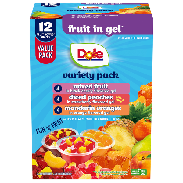 Dole Fruit in Gel Assorted Fruit Bowls Snacks Value Pack Variety