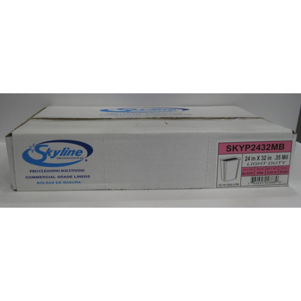 Skyline - 12-16 Gallon Black Trash Bags, 24x32, 35Mil - 500/cs