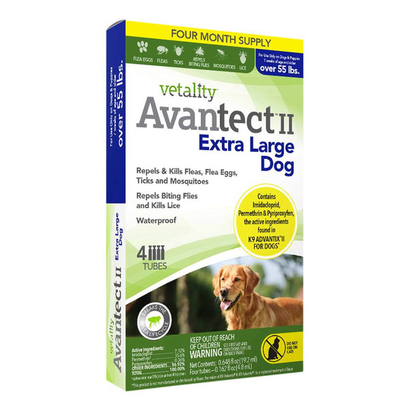 Vetality Avantect II Monthly Topical Flea & Tick Treatment for Extra Large Dogs