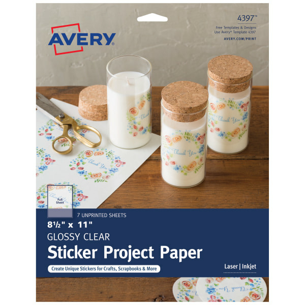 Avery 4397 8.5" x 11" Glossy Clear Sticker Project Paper Laser/Inkjet Multipurpose Labels