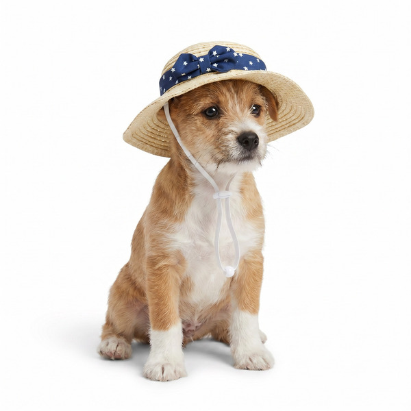 Youly Raffia Pet Bucket Hat, Large/X-Large