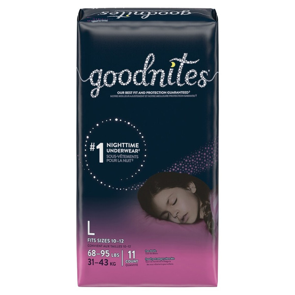Goodnites Girls' Nighttime Bedwetting Underwear, Size Large (68-95