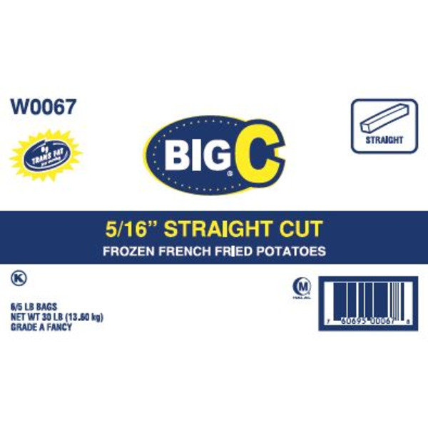 Frozen Big C - Straight Cut French Fries, 5/16" - 30 lbs