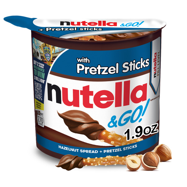 Nutella & Go Chocolate Hazelnut Spread with Cocoa + Pretzel Sticks, Portable Single Serve Snack Pack, 1.9 oz