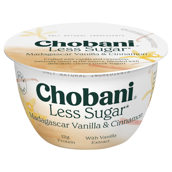 Chobani Yogurt, Greek, Less Sugar, Reduced Fat, Madagascar Vanilla & Cinnamon
