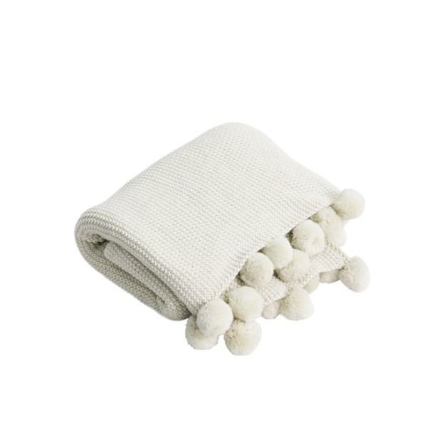 Ashland Knit Pom Pom Throw, 50 x 60 in - Cream