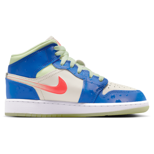 Jordan Kids' Grade School Air Jordan 1 Mid SE Basketball Shoes, Size 5 - Game Royal/Pale Ivory/Barely Volt/Infrared 23/White