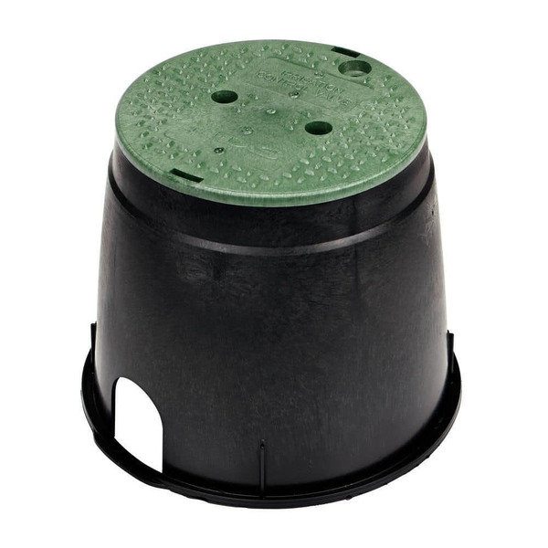 NDS 10 In. Round Valve Box And Cover, Black Box, Green Icv Cover
