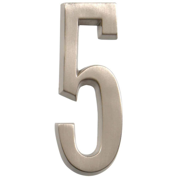 Everbilt 4 In. Satin Nickel Flush Mount Self-adhesive House Number 5