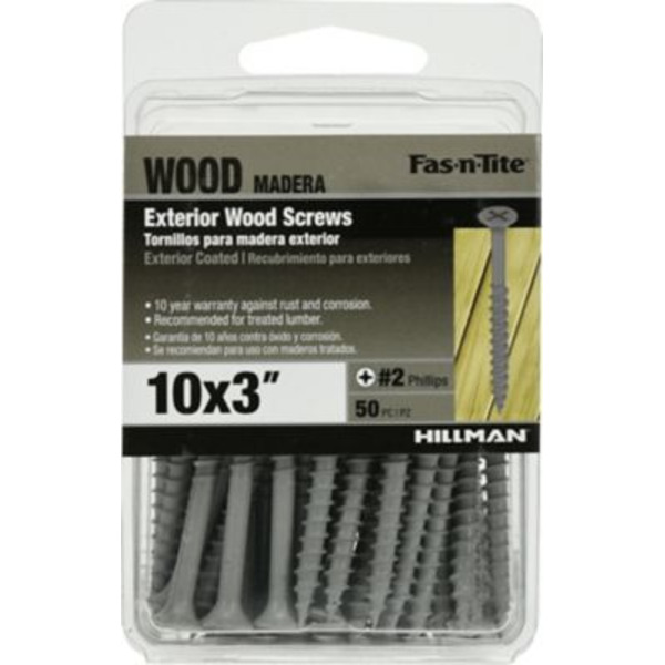 Hillman #10 x 3 in. Fas-N-Tite Exterior Coated Wood Screws, 50-Pack