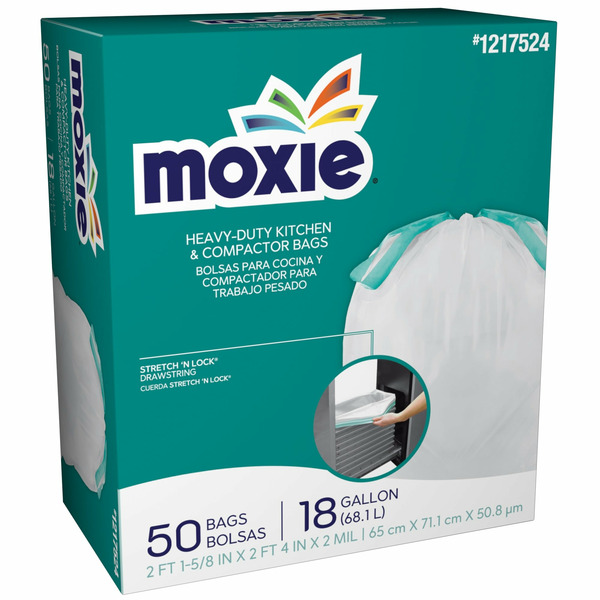 MOXIE 18-Gallon Scent free White Indoor Plastic Kitchen Drawstring Trash Bag 50 -Count