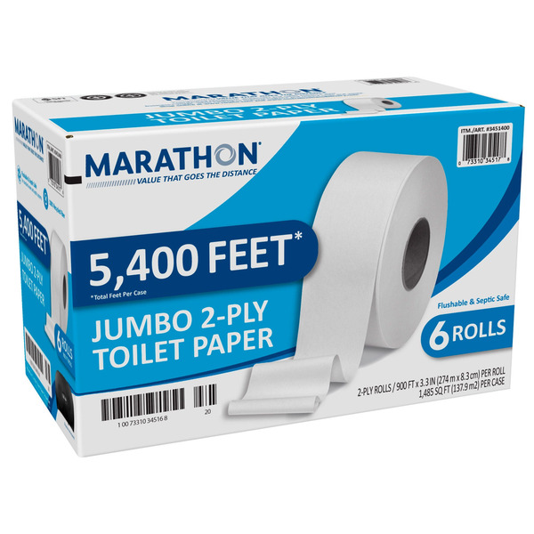 Marathon Jumbo Roll Bath Tissue, 2-Ply, 900 ft Rolls, 6 Rolls