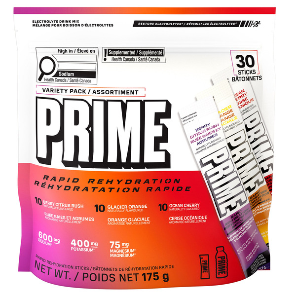Prime Rapid Rehydration Electrolyte Drink Mix Sticks Variety Pack, 30 ct