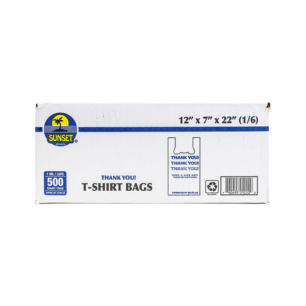 Thank You Plastic T-Shirt Bags, White with Blue  - 1/6 size, 12x7x22, 1mil - 500/cs