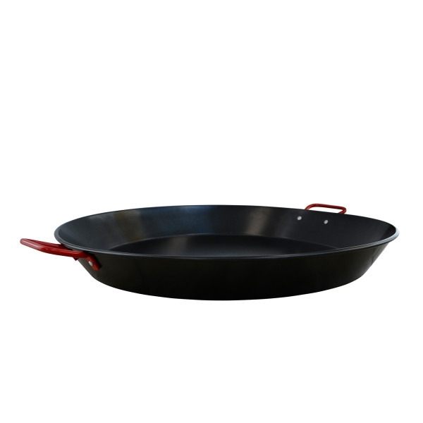 Imusa - 10" Carbon Steel Nonstick Paella Pan with Red Handles, Black
