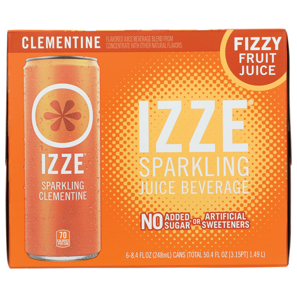 IZZE Sparkling Juice Beverage Blend, Clementine, No Sugar Added, 6
