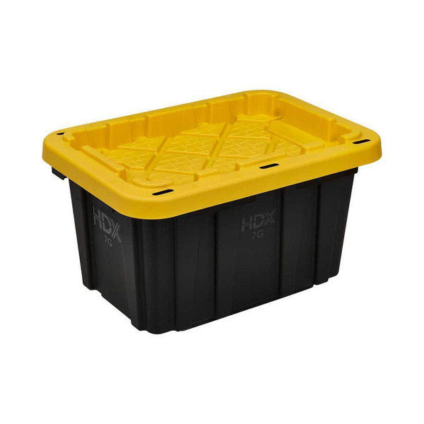 HDX 7 Gal. Tough Storage Tote In Black With Yellow Lid