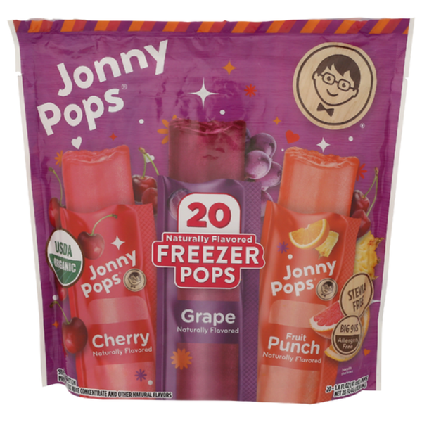 Jonny Pops Organic Cherry, Orange & Grape Naturally Flavored Freezer Pops 20 Pack