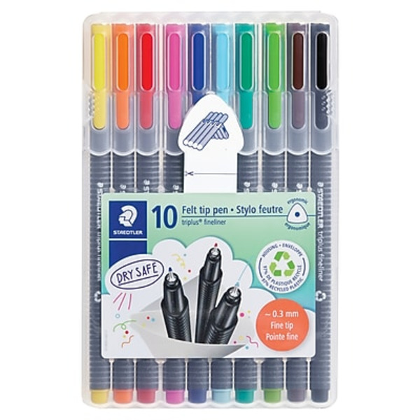 STAEDTLER 334 SB10US Super Fine Point Assorted Ink Triplus Fineliner 334 Felt Pens