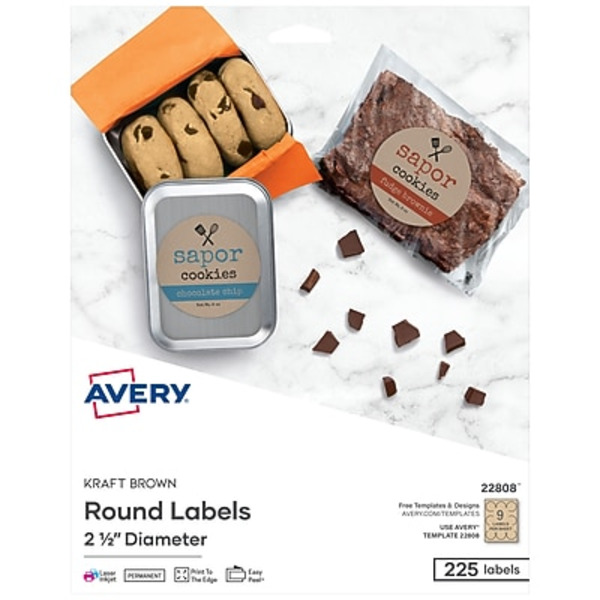 Avery 2.5" Diameter Brown Kraft Round Print-to-the-Edge Labels