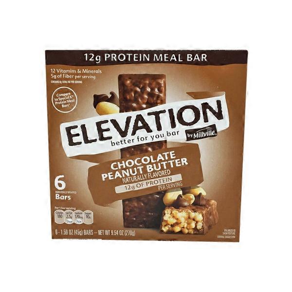 Elevation Chocolate Peanut Butter Protein Meal Bar 6-count box, Aldi private label