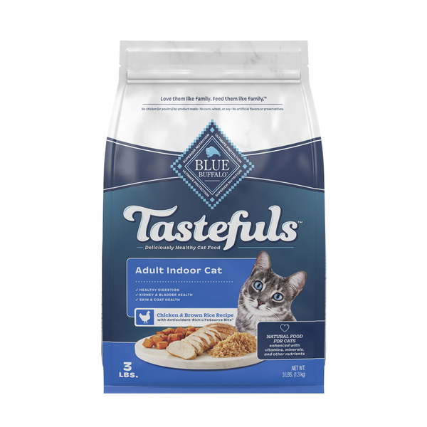 Blue Buffalo Tastefuls Adult Dry Cat Food Indoor Cat Formula, Chicken  Brown Rice, 3-lb Bag