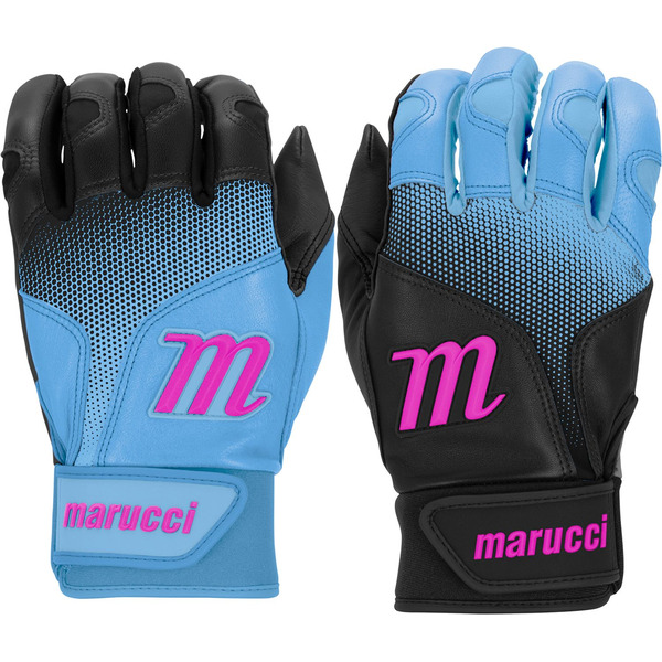 Marucci Adult Power Fade Batting Gloves, L - Black/Carolina Blue