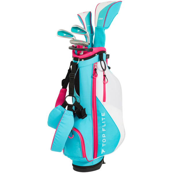 Top Flite Youth 8-Piece Complete Golf Club Set, Height 46"-52", Ages 5-8, Junior Flex, Right Hand - Teal/Pink