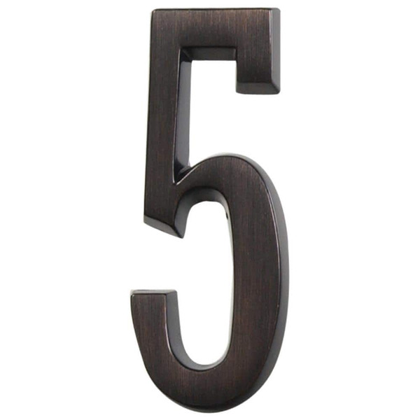Everbilt 4 In. Aged Bronze Flush Mount Self-adhesive House Number 5