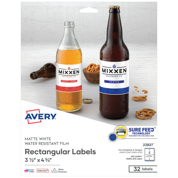 Avery 22827 Removable Durable Rectangle Labels - White - 3 1/2" x 4 3/4"