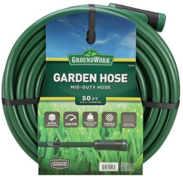 Ground Work 5/8 in. x 50 ft. Mid-Duty Garden Hose, 400 PSI, Green